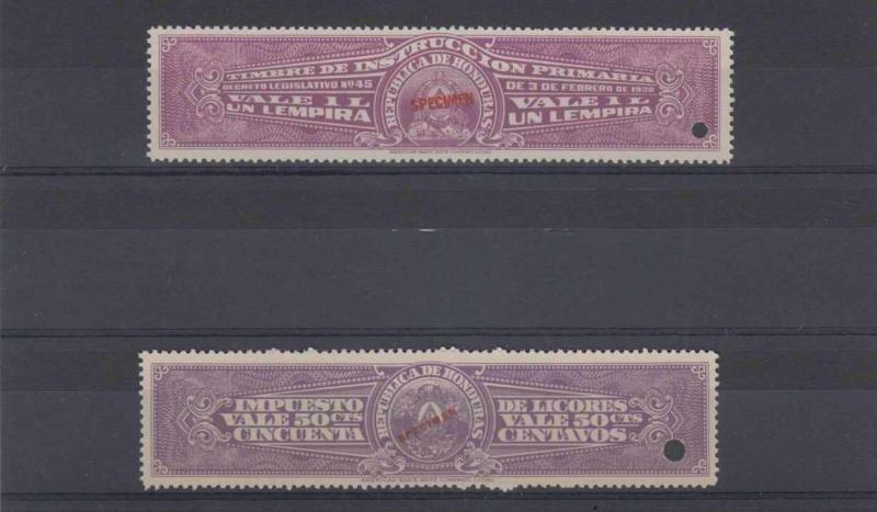 HONDURAS 1927 REVENUES TIMBRE, LICOUR+ 3 IMPERF & 12 PERF PROOFS SETS SPECIMEN 