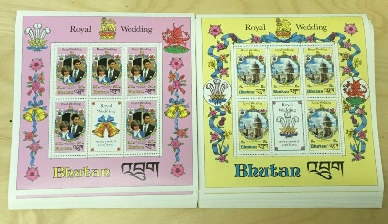 SPECIAL LOT Bhutan 1981 318-9 - Royal Wedding - 50 Sets of 2v - MNH Full Sheets