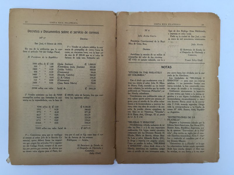 Costa Rica Filatelica Journal 1945