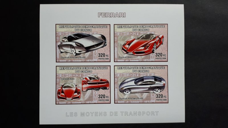 Ferrari cars - Congo 2006 - sheet + complete set of 4 ss imperf ** MNH