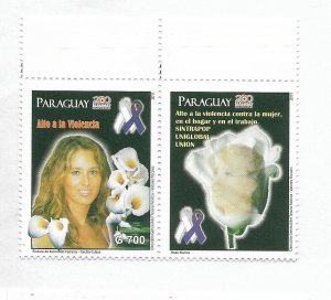 PARAGUAY 2011 STOP VIOLENCE AGAINST WOMEN FLOWERS 1 VALUE + LABEL MINT NH