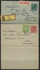AUSTRIA 1919 REGISTERED EXPRESS REPLY CARD & UPRATED POSTAL LETTER
