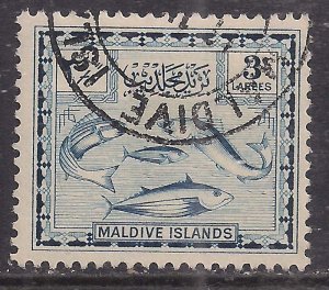 Maldives 1952 QE2 3 Larees Blue used SG 30 ( B786 )