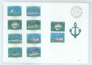 Switzerland 656a-h 1978 national philatelic expo., set of 8 stamps, steamer & ships of the swiss lakes on cacheted, unaddressed