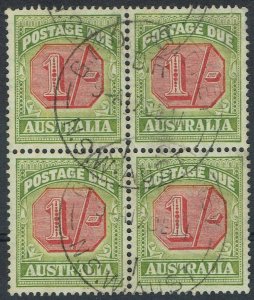 AUSTRALIA 1938 POSTAGE DUE 1/- BLOCK WMK C OF A TYPE D USED