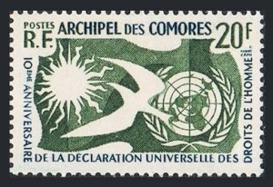 Comoro Islands 44, lightly hinged. Michel 38. Human Rights, 1958. Bird.