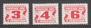 Canada Uni J30ii, J31iii, J33ii, MNH. 1972-74 Postage Dues, BH paper, PVA gum