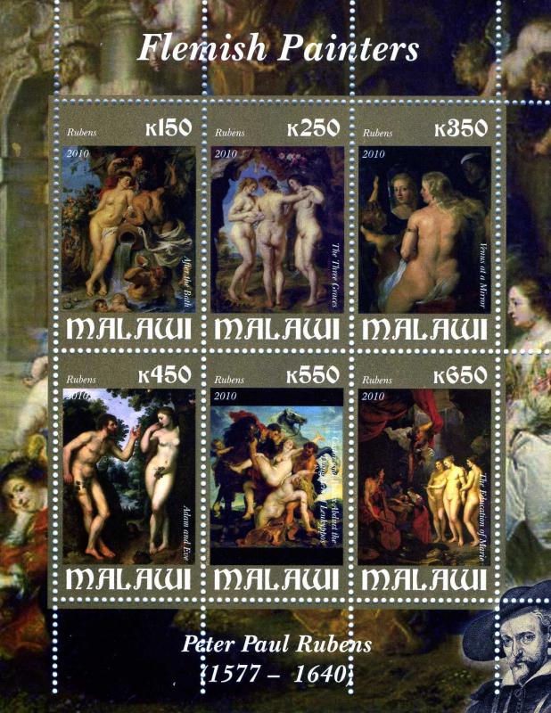 Malawi 2010 PAUL RUBENS Nudes Paintings Sheet (6) Perforated Mint (NH)