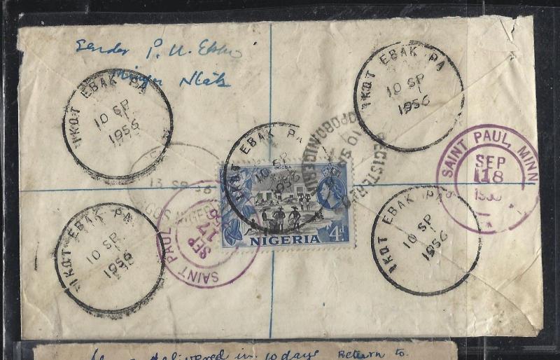 NIGERIA  (P3004B)  1956 QEII 1/-+3D+4D REG IKOT EBAK PA TO USA