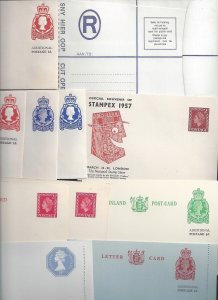 UK GB 1950 70s COLLECTION OF 19 DIFF POSTAL STAT OF QUEEN ELIZABETH ISSUES LETTE