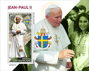C A R - 2022 - Pope John Paul II - Perf Souv Sheet  - Mint Never Hinged