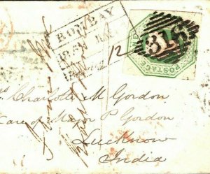 GB IRELAND Cover 1s EMBOSSED SUPERB Lurgan *316* Numeral 1852 India Mail MC196