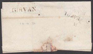 GB SCOTLAND 1832 folded entire to Ayr - straight line GIRVAN, Ayr mileage...P673