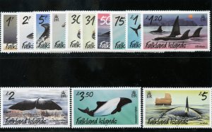 Falkland Islands 2012 QEII Whales & Dolphins set complete MNH. SG 1231-1242.