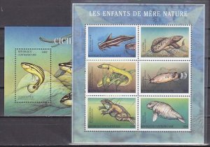 Central Africa, 2013 issue. Marine Life sheet of 4 & s/sheet. ^