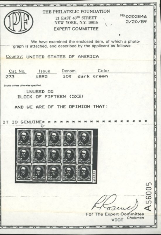 U.S. #273 MINT WITH PF CERT OG NH