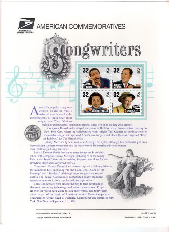 US CP501 Songwriters 3103a Commemorative Panel Mint