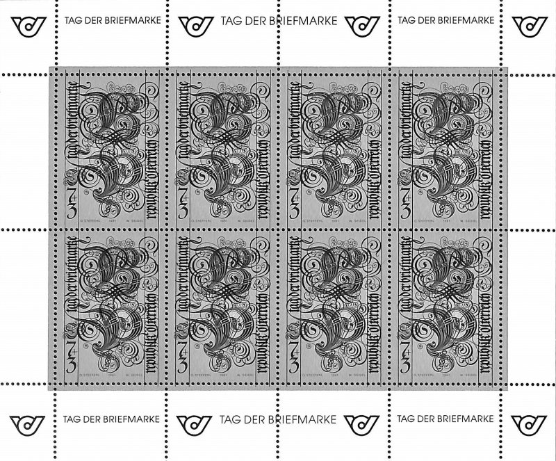 Austria B357 MNH Blue print sheet Stamp Day 1991 C/V 220.00