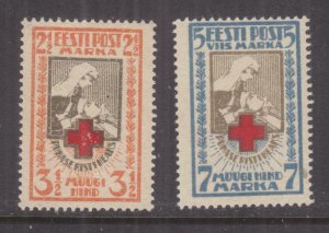 ESTONIA, 1921 Red Cross perforated pair, lhm.