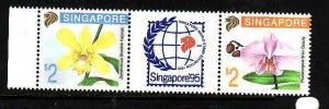 Singapore-Sc#616a,b- id4-unused NH set+sheet-Flowers-1992-