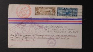 1930 USA Graf Zeppelin Cover Around the World to New York NY # C14 C15