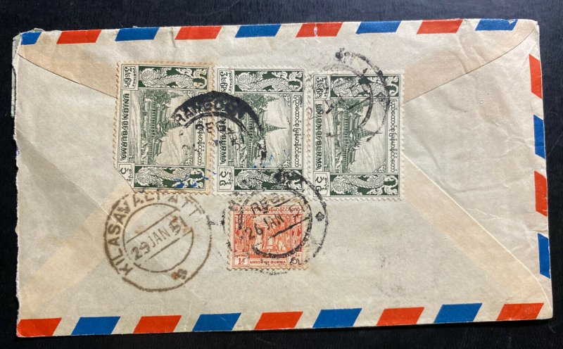 1951 Rangoon Burma Airmail Registered Cover To Kilsavalpatt India