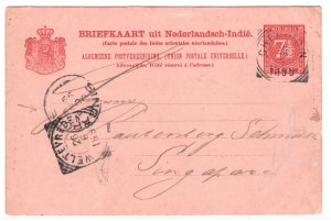 DUTCH EAST INDIES Stationery Card *CHERIBON* 1899 Squared Circle SINGAPORE MA925