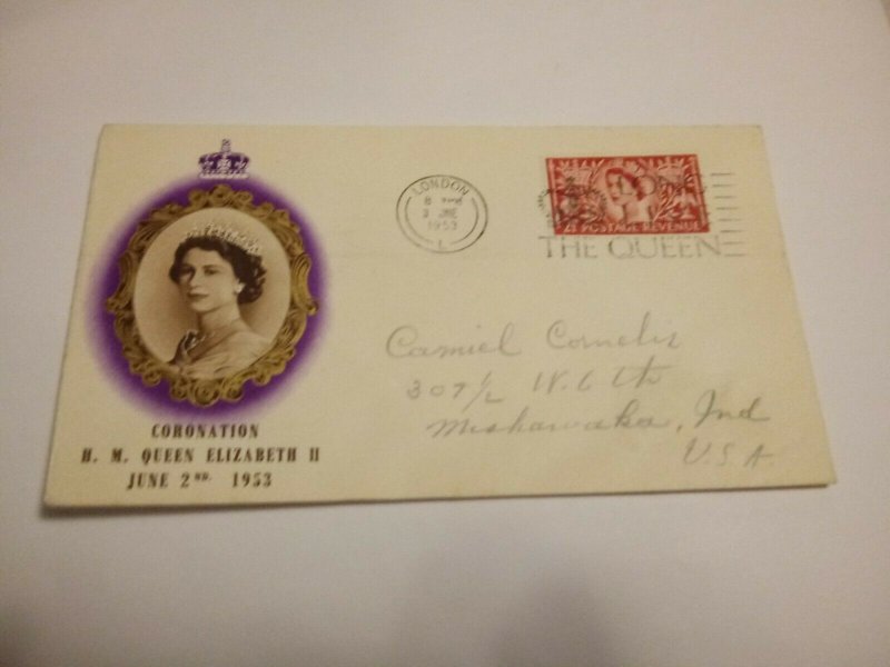 England 1953 Queen Elizabeth Coronation cover $12 FREE SHIPPING