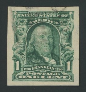 USA 314 - 1 cent Franklin Imperf - XF Used with faint cancel