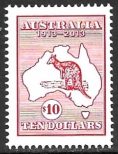 AUSTRALIA 2013 $10.00 Kangaroo on Map Postage Stamp Anniversary Sc 3919 MNH