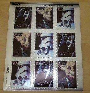 St. Vincent - Silver Star Wars Commemorating the Trilogy - Sheet of 9 Stamps MNH