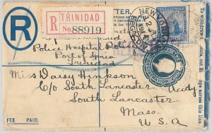 52020 - TRINIDAD TOBAGO - POSTAL HISTORY Registered STATIONERY COVER to USA 1914