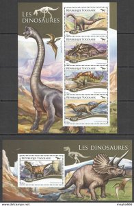 2015 Togo Fauna Reptiles Prehistoric Animals Dinosaurs Kb+Bl ** Tg158