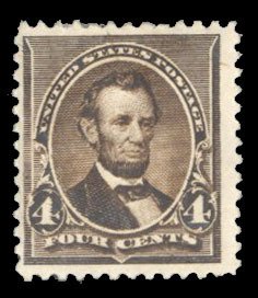 United States, 1890 Issue #222 Cat$80, 1890 4c dark brown, hinged