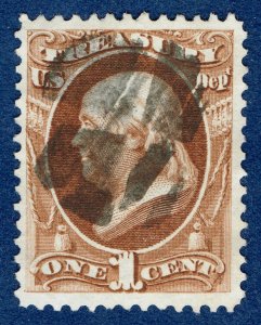 [0906] 1873 Scott#O72 used 1¢ brown cv :$10