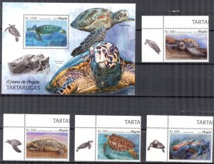 Angola 2018 Turtles Set of 4 + S/S MNH