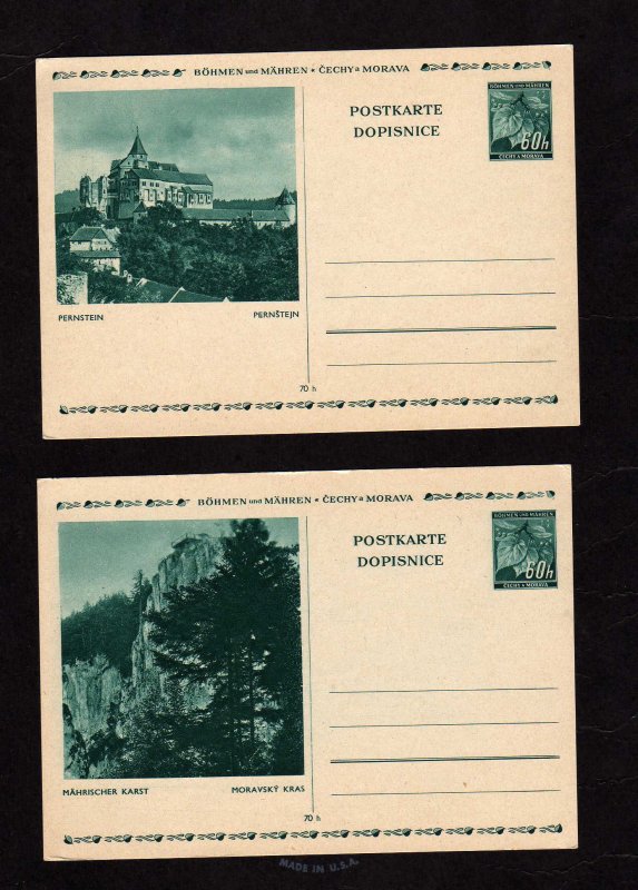 Lot 2 Bohemia Moravia Bohmen Mahren Cechy Czechoslovakia Postkarte Postal Cards