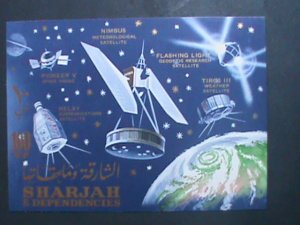 ​SHARJAH WORLD FAMOUS SATELLITES IN SPACE-IMPERF: MNH S/S SHEET-VERY FINE