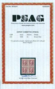 USA : 1890. Scott #224 PO Fresh Blk of 4 with left pair NH. PSAG Cert. Cat $530+