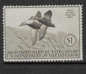 US #RW7 1940 $1 Federal Duck Stamp (U) sepia  CV$50.00