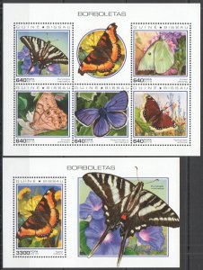 HM0781 2018 GUINEA-BISSAU BUTTERFLIES FAUNA INSECTS #10239-4+BL1762 MNH