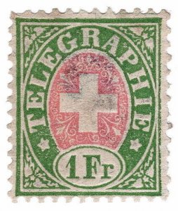 (I.B) Switzerland Telegraphs : 1Fr Green & Pink (1881)