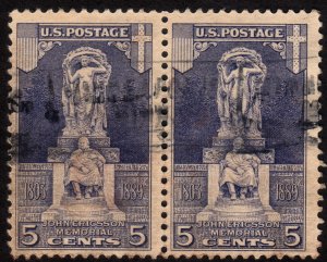 1926, US, 5c, Used pair, Ericsson Memorial Issue, Sc 628