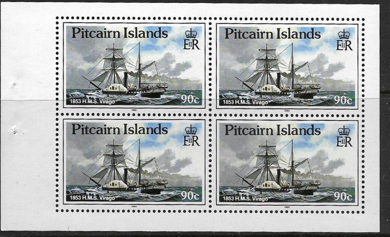 PITCAIRN ISLANDS, 306B, MNH, BKLT PANE OF 4, 1853 H.M.S. VIRAGO