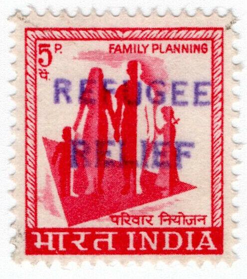 (I.B) India Revenue : Refugee Relief 5p (handstamp)