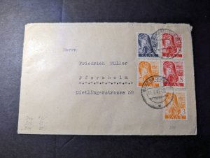 1947 Germany Saar Postage Cover Saarbrucken to Pforzheim