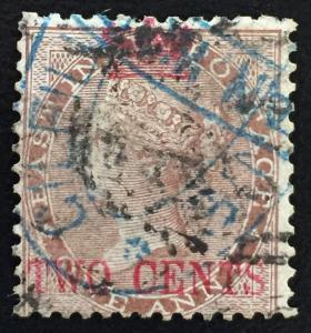 MALAYA 1867 Straits Settlements 2c opt India QV 1a Used SG#2 M1645