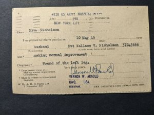 APO 298 TIDWORTH, ENGLAND 1945 WWII Army Cover 4128 HOSPITAL w/ WOUND note 