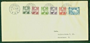 GREENLAND 1938, First Issue #'s1-5,7 tied IVIGTUT on FDC, addressed to Denmark