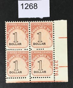 US # J100 *** DULL GUM *** INTACT PLATE BLOCK OF 4 MINT OG NH CAT. $23 LOT #1268